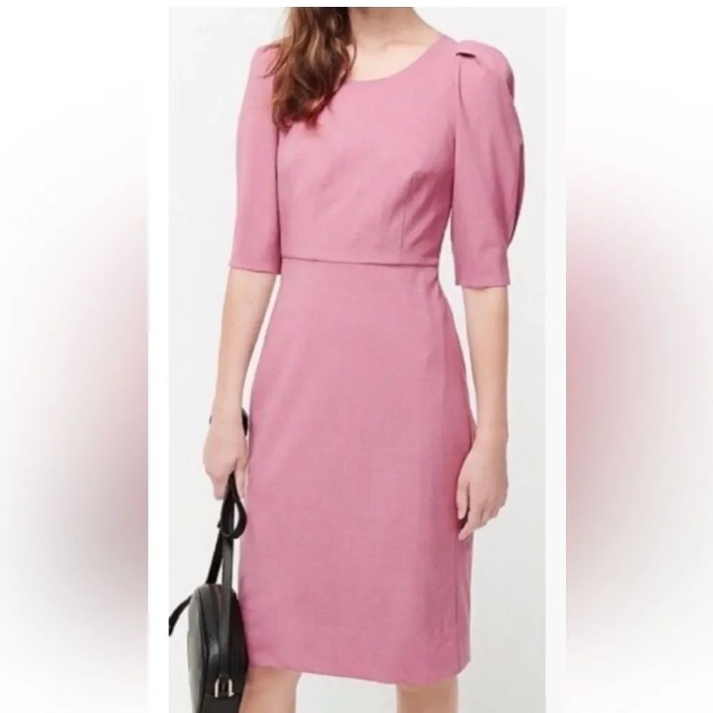 J Crew Blue Puff Sleeve Italian Wool Sheath Dress